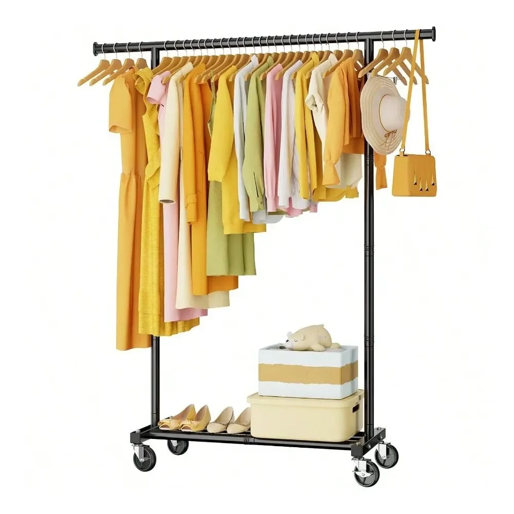 

Rack For Hanging Clothes Clothing Coat Garment Rolling Racks With Wheels Shelf Portable Closet Storage Organizer Wardrobe Strud