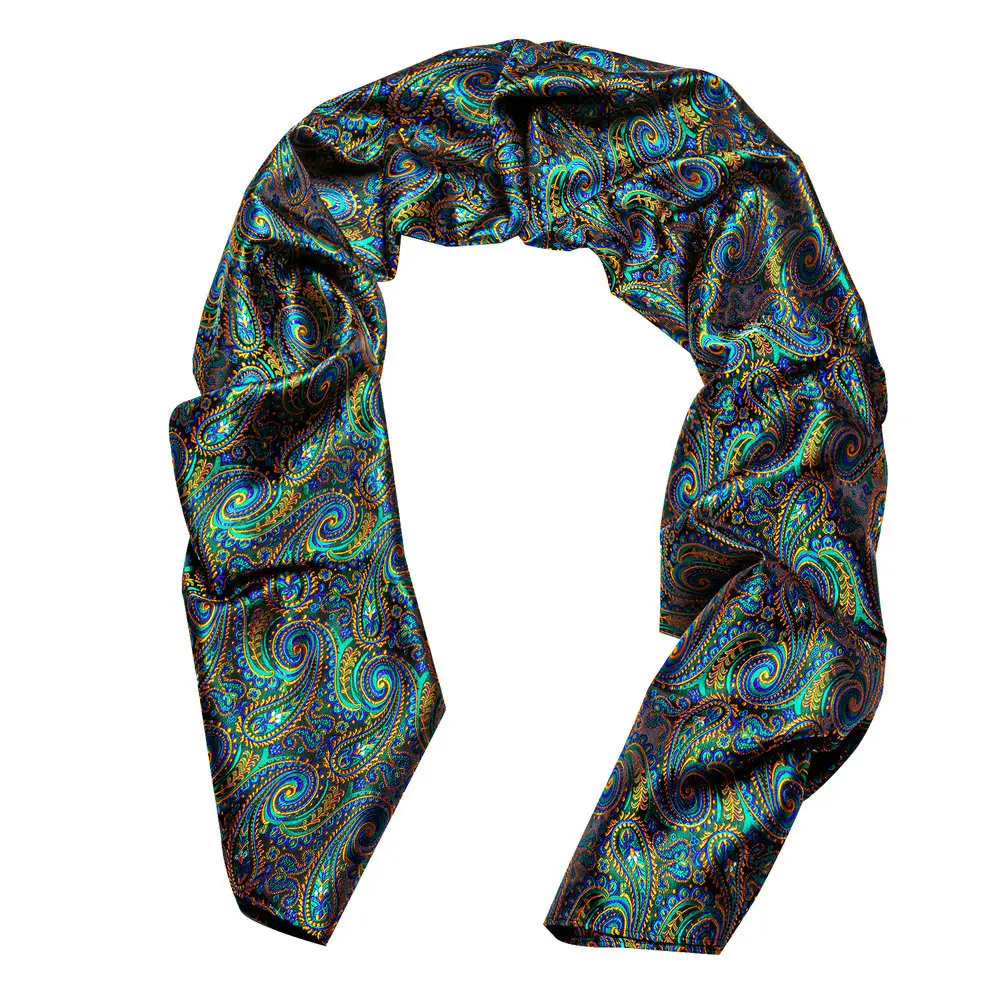 Novelty Green Men\'s Scarf Luxury Brand Silk Paisley Spring Autumn Suit Accessories Business Gifts Party Designer Barry.Wang 1038