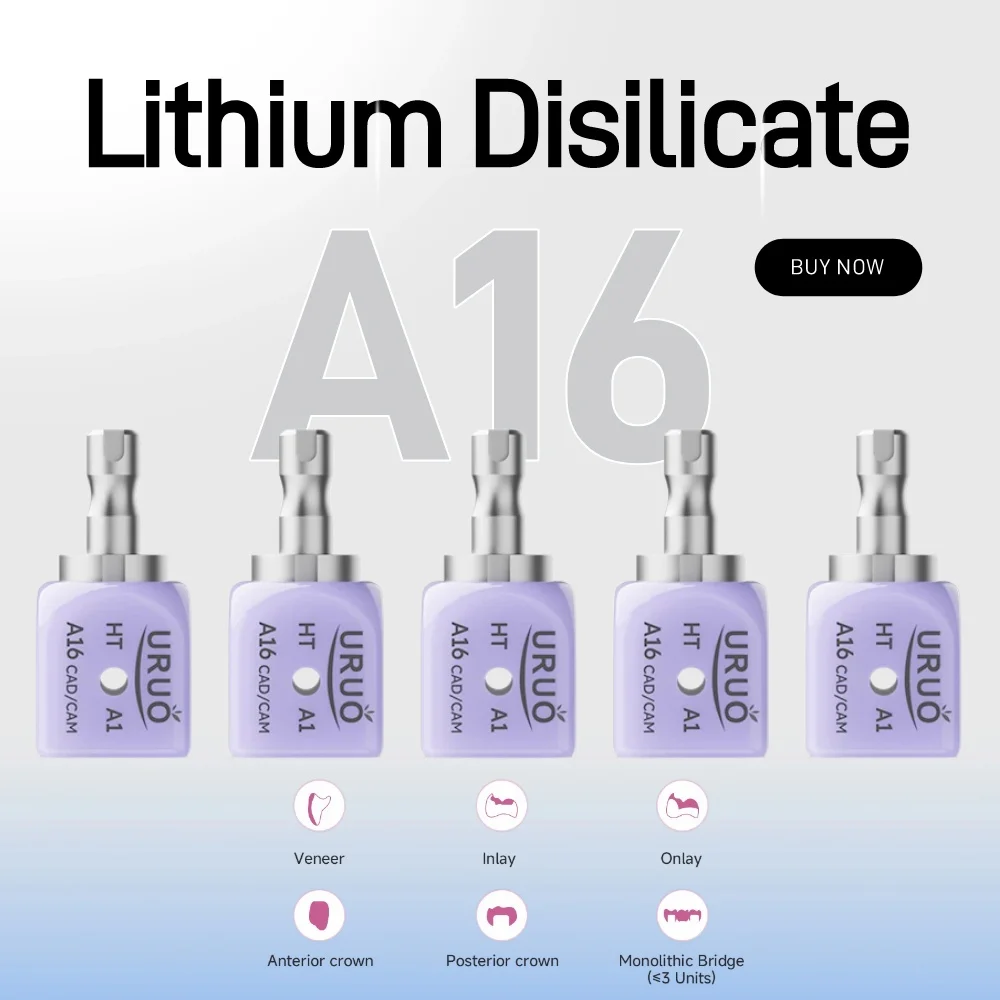 4pcs Dental Lithium Disilicate A16 for Implant Glass Ceramics with Hole CAD CAM Chair-side Materials Full Crown Glass Ceramics