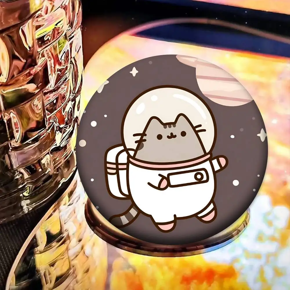 Cartoon Cute-P-Pusheen Anime Abzeichen Runde Laser Abzeichen Cartoon Brosche Kleidung Rucksack Zubehör Revers