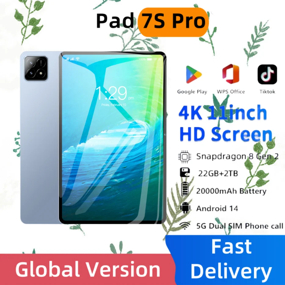 

New Tablet Pad 7S Pro Snapdragon888 Android14 22GB RAM 2TB ROM 16MP+32MP Bluetooth 5G Business Gaming Student Full Screen Laptop