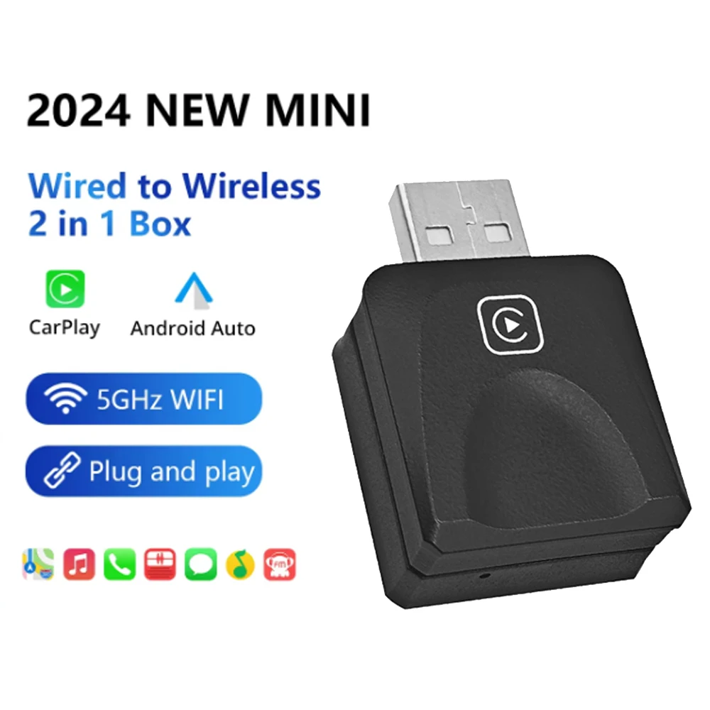 

Wired to Wireless Carplay for Apple & Android Auto 2 in 1 Mini Adapter Plug And Play Smart Dongle For Volvo Benz Cadillac Jeep