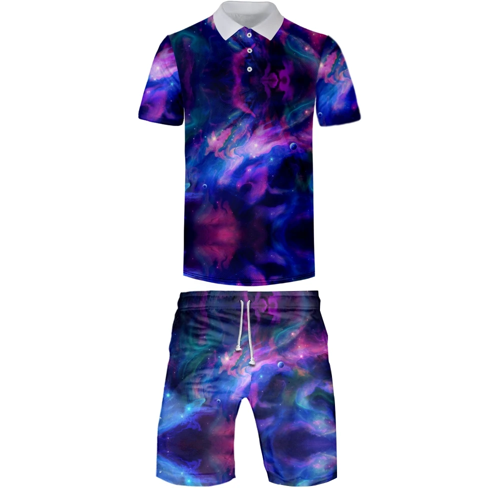 

Men's Polo Shirt Short Sleeve Polo shirt+basketball nebula print Polo summer street casual fashion men's top