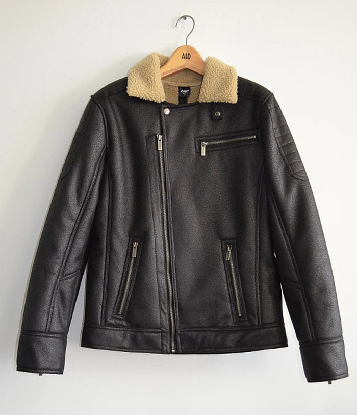 

Мужская зимняя кожаная куртка на молнии с наклонной дверью из искусственного меха из овчины, щенная мотоциклетная полетная обувь Sle Busin Casua...