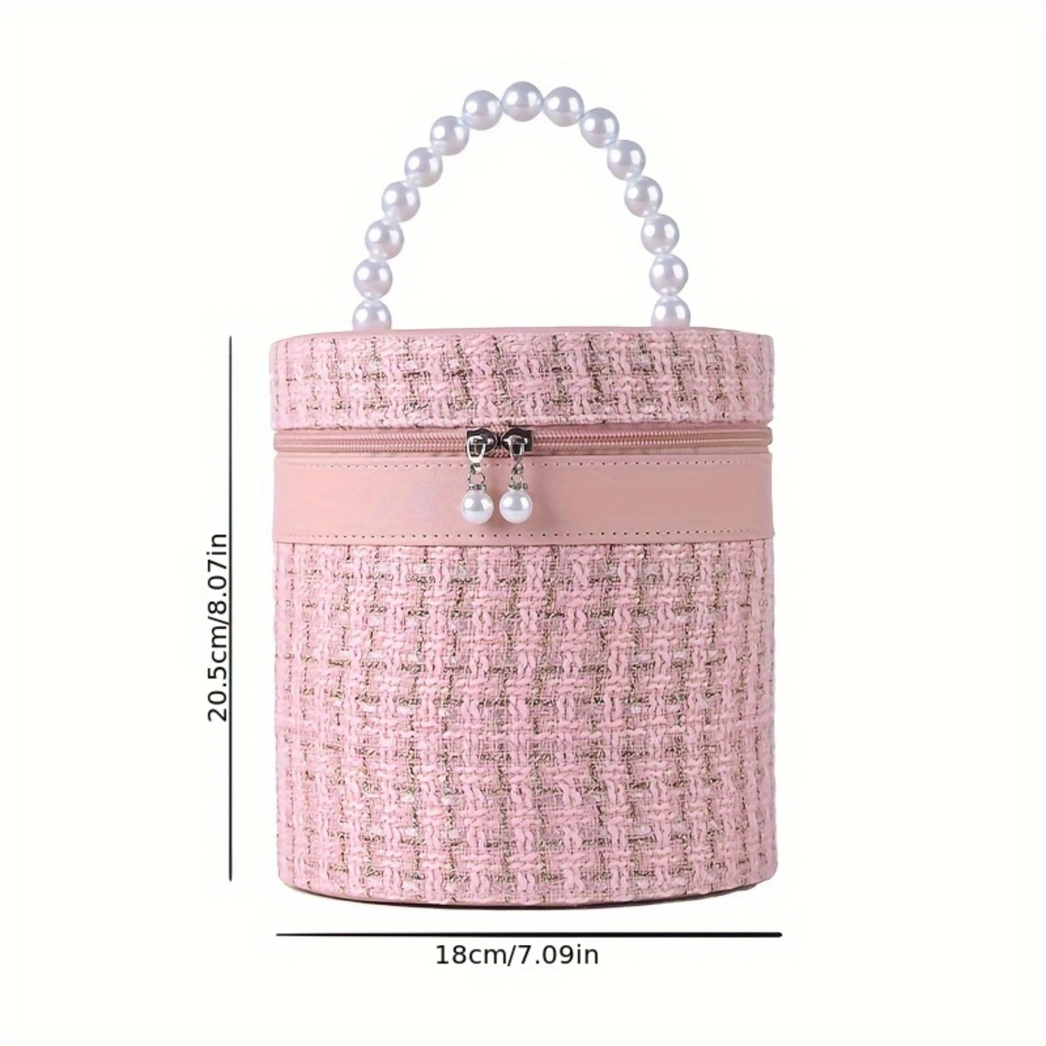 Light Luxury Tweed Bag with Large Capacity Faux Pearl Beaded Handle - Bridesmaid Gift Wedding Makeup Organizer