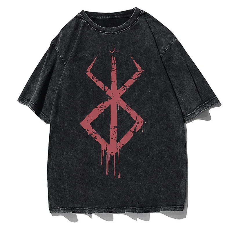 

Винтажная футболка с эффектом потертости и символом алхимика, красно-черная, в стиле аниме, подарок для любителей аниме, с графическим принтом, оверсайз, модная футболка с эффектом потертости