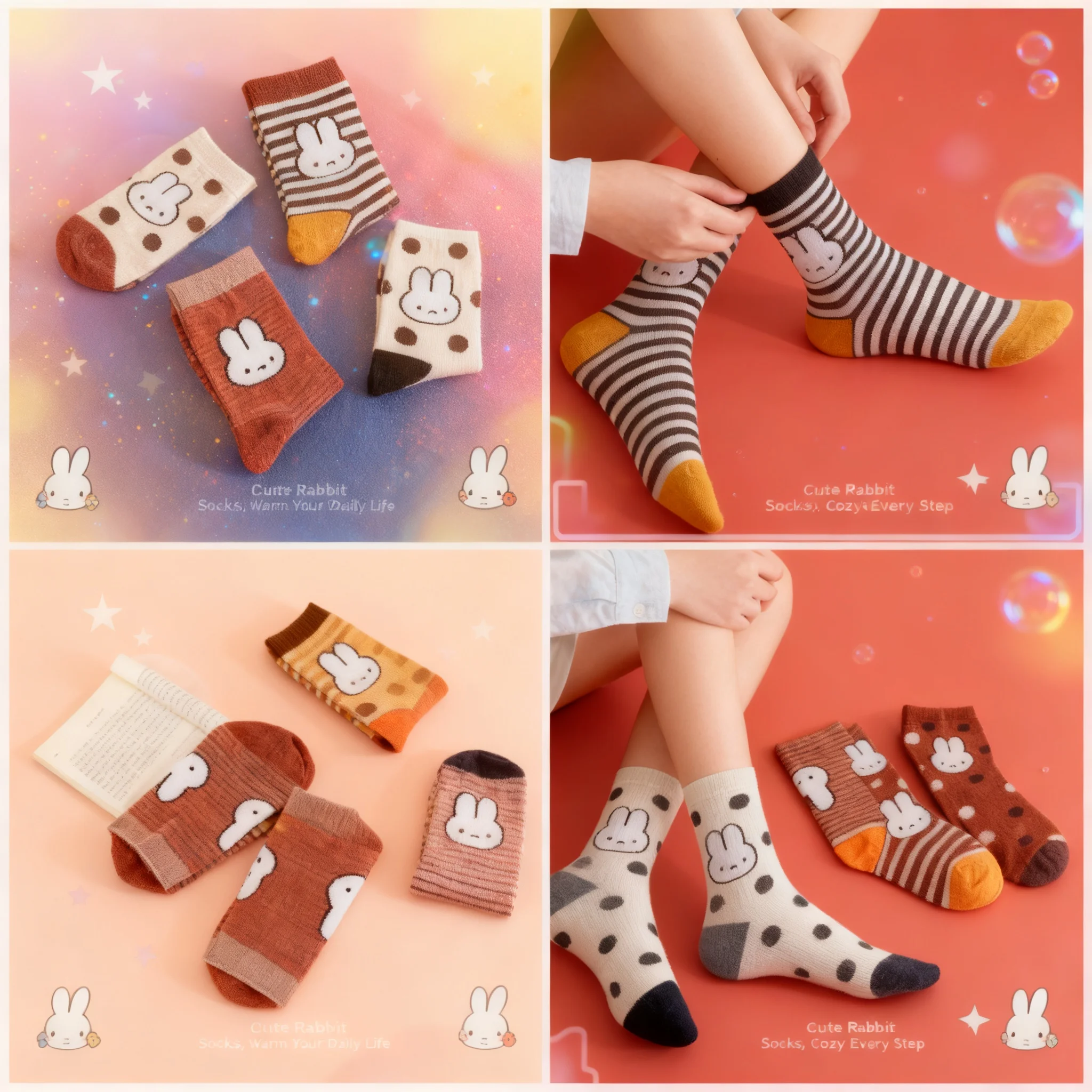 Chaussettes tube unisexe en coton respirant Miffy Cartoon, design créatif, mignon, élégant, durable, polyvalent, idéal pour un cadeau ou le quotidien