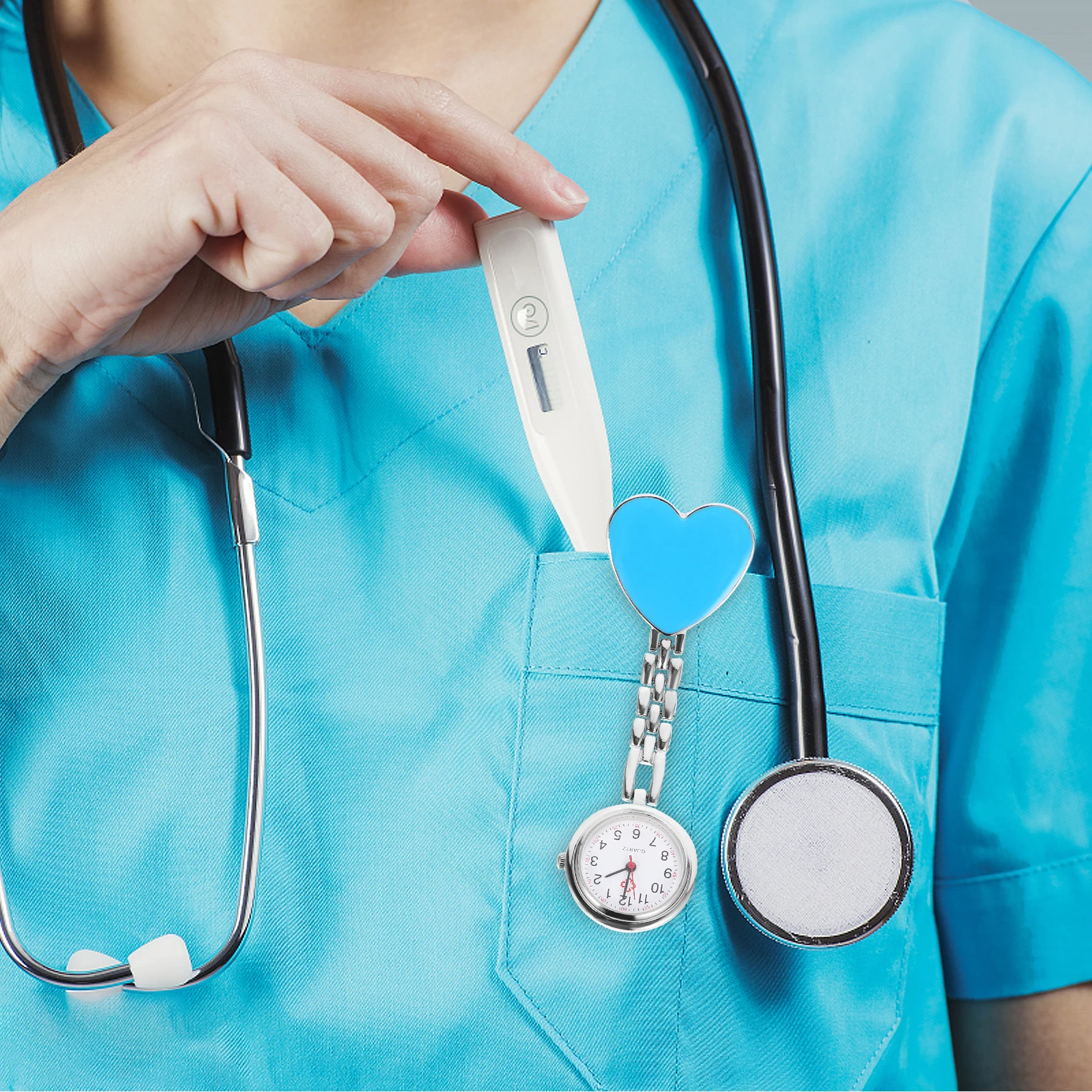 Relógio luminoso à prova d'água para enfermeira, formato de coração, bolso de quartzo, acessórios médicos, brilho noturno, design durável, presente