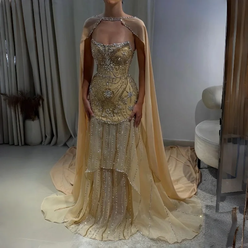 

Customized Luxury Mermaid Dubai Evening Dresses Cryatsl for Women Kuwait Dubai Saudi Vestidos De Fiesta Formal Wedding Party