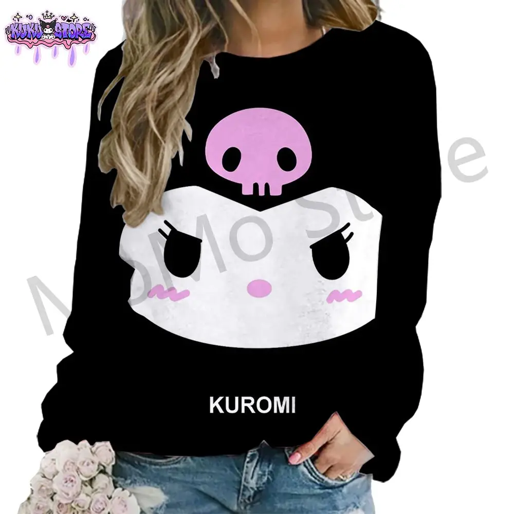 Women's Long Sleeve Sweatshirts Kawaii Kuromi 3D Print Lovely New Youthful Woman Clothes O Neck Streetwear S-3XL Pullovers 2024