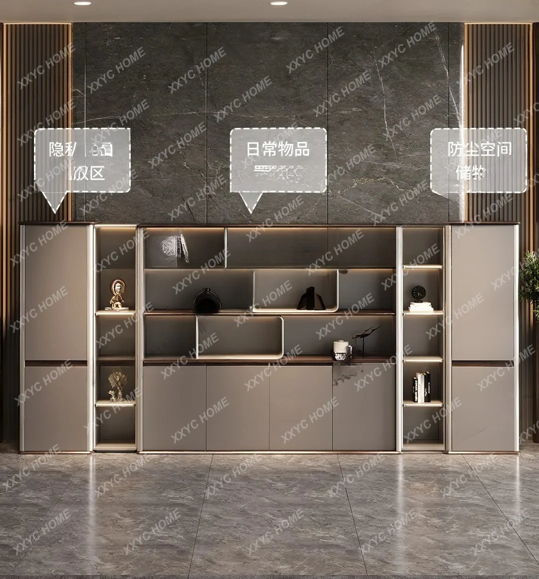 Boss office light luxury wooden file file cabinet storage high-end floor-to-ceiling background cabinet