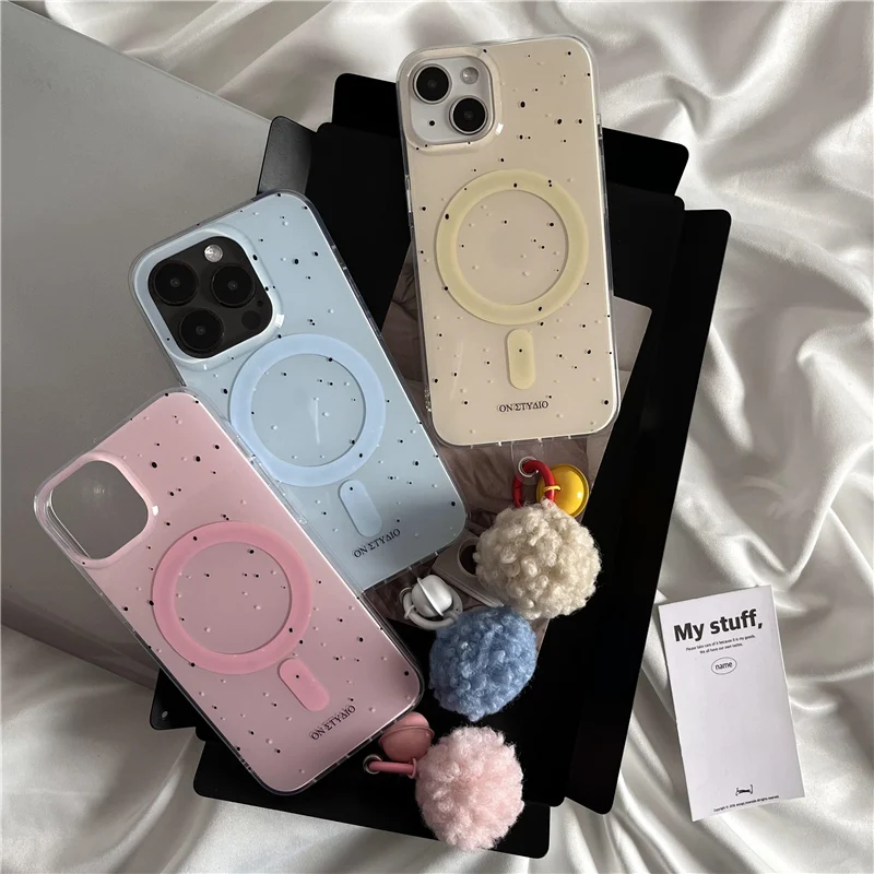 

INS Simple Phone Case for Iphone 12 13 14 15 Pro Max Original Luxury Colorful Half Transparent Splashed Ink Wool Ball Phone Case