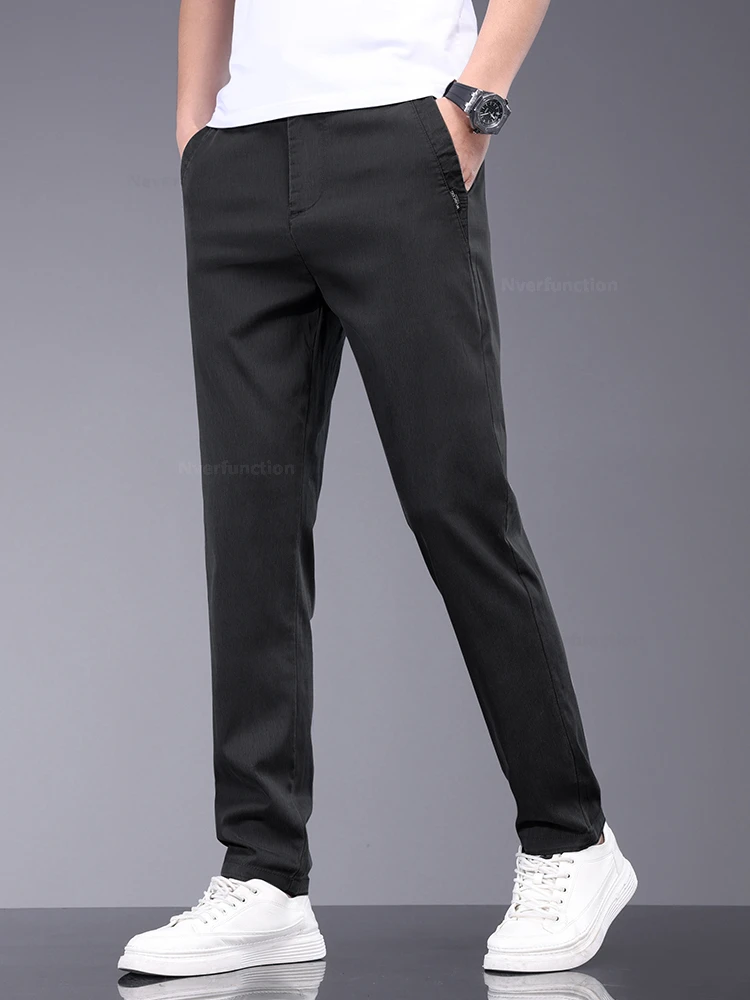 Brand Men Pants Soft Stretch Lyocell Fabric Summer Clothes Casual Pants Thin Elastic Waist Business Slim Trousers Male