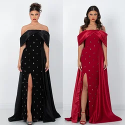 CustomizedJersey Beading Draped Pleat Engagement A-line Off-the-shoulder Bespoke Occasion Gown Long Dresses