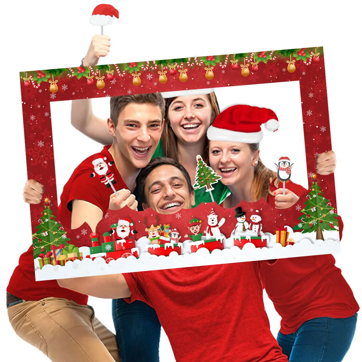 1pcs 2024 Merry Christmas Paper Photo Frame Fun Photo Booth Props Family Party Dinner Xmas Decorations Happy New Year Gifts