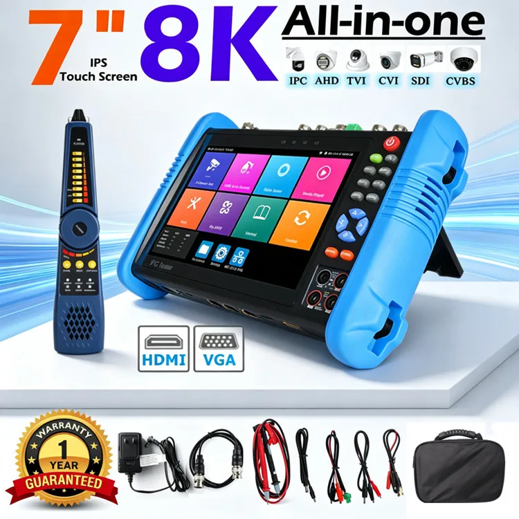 Camera Testing Device 7' 8K 32MP CCTV IP Camera Tester with POE++ Tester 1CH SFP Interface Network Tool Cable Tester IPC-9800Pro