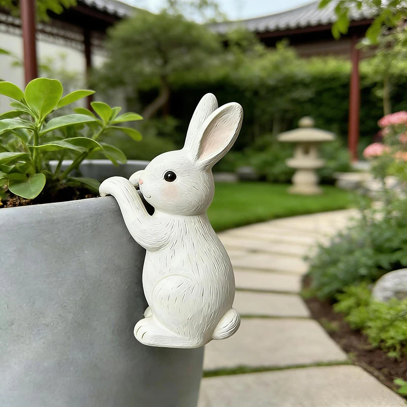 Cute Rabbit Hanging Planter Resin Figurine Outdoor Garden Yard Balcony Decor Flower Pot Hanging Ornament for Plant Display