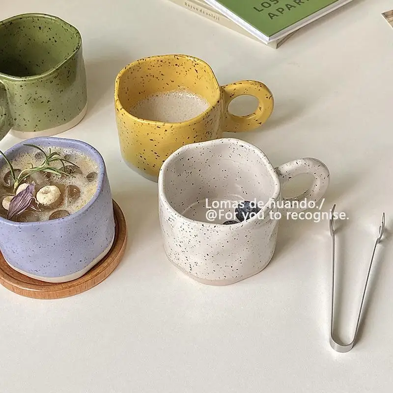 

Vintage breakfast cup Milk cup oatmeal coffee cup Hand pinch irregular ceramic cup kitchen drinking set