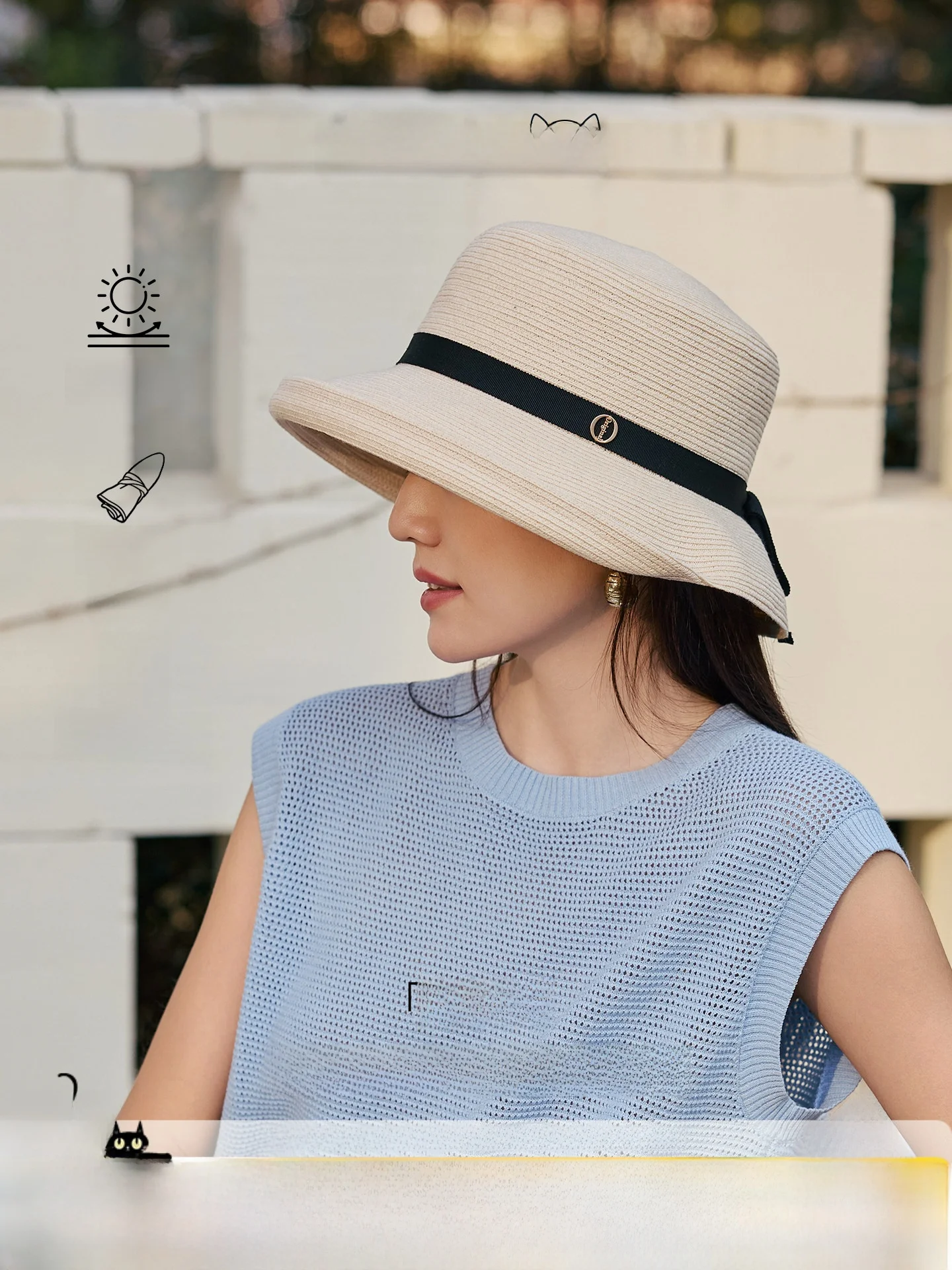 siggi-women's-summer-sun-protection-straw-hat-foldable-fisherman's-cap-elegant-knot-wide-brim-face-slimming-hat