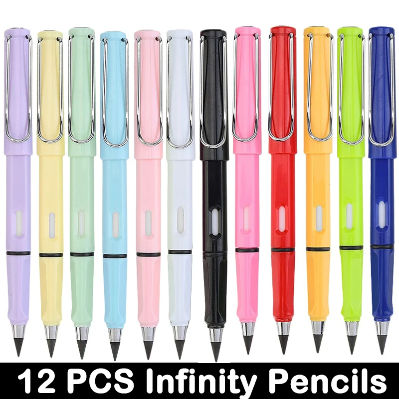 

12 PCS Unlimited Eternal Pencil Infinity No Ink Write Pen for Writing Art Sketch Painting Office School Supplies Stationery