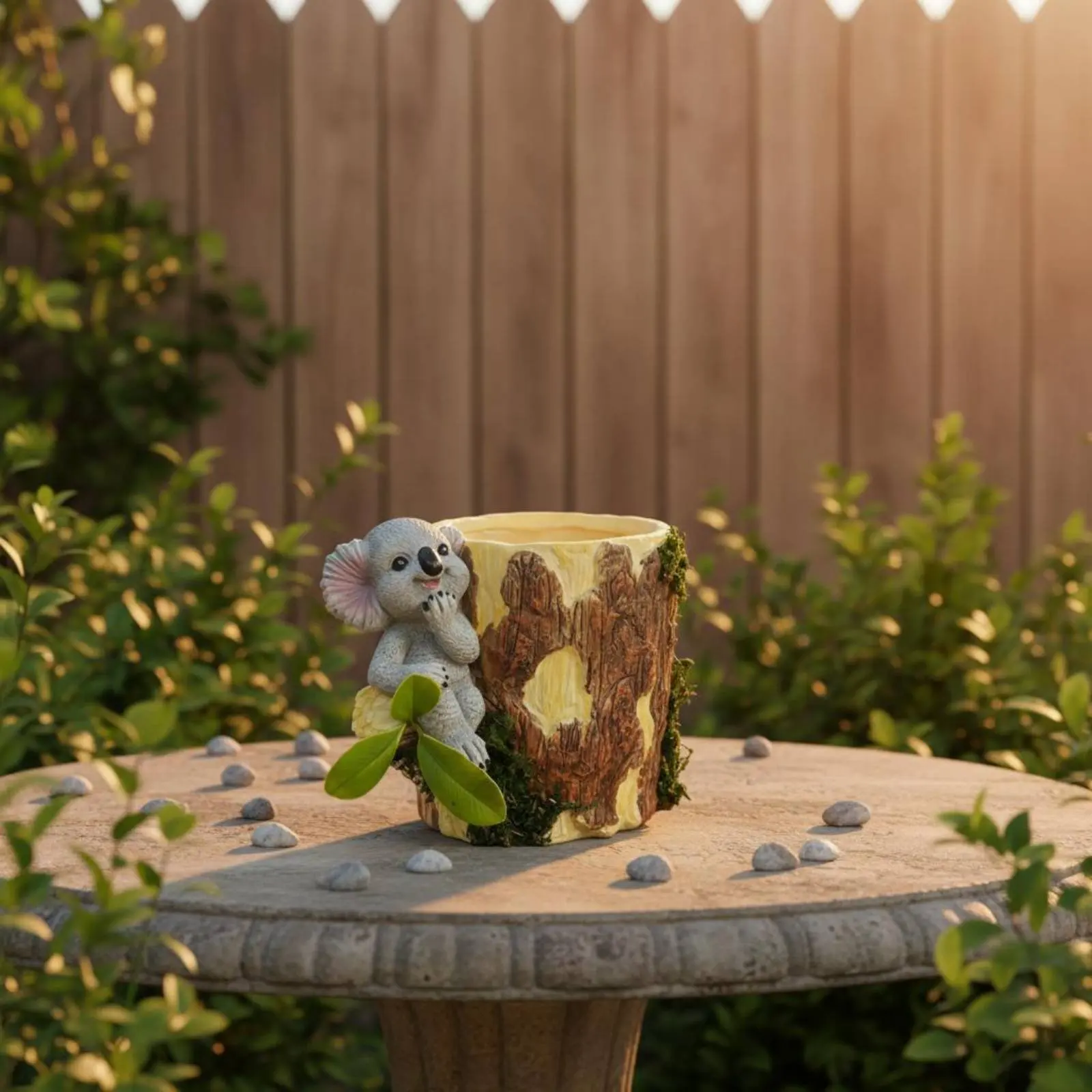 Koala Planter Resin Tree Trunk Planter Koala Plant Pot Bark Textured Succulent Pot Wood Grain for Indoor, Garden