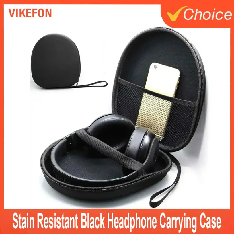 

Stain Resistant Black Headphone Carrying Case Shockproof Headset Pouch Handheld Earphone Container Company Travel Supplies