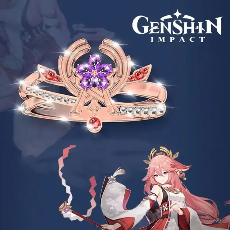 Anime Game Genshin Impact Yae Miko Cosplay Ring Unisex Adjustable Opening Pendant Customization Rings Jewelry Accessories