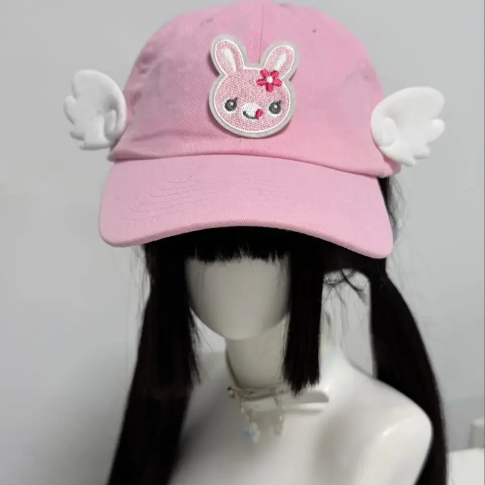 Y2K lovely rabbit Embroidery angel wings Baseball Hat pink Sunscreen Fashion Outdoor Hat Suitable for Men and Women for Daily Le