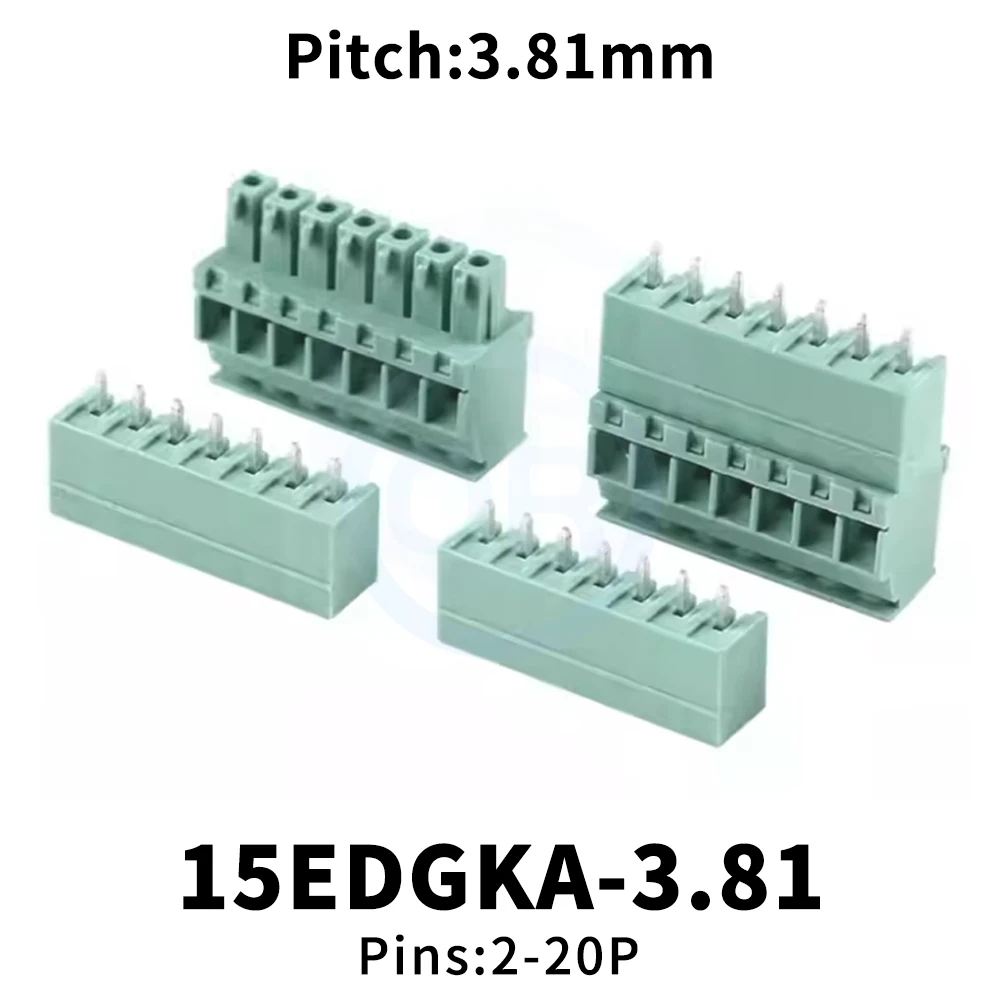 (10 Pcs) 15EDGKA - 3.81mm Pitch Upright Plug Plug-in Terminal Block Phoenix Connector 2P~20P Straight Pin Bent Pin Plugs