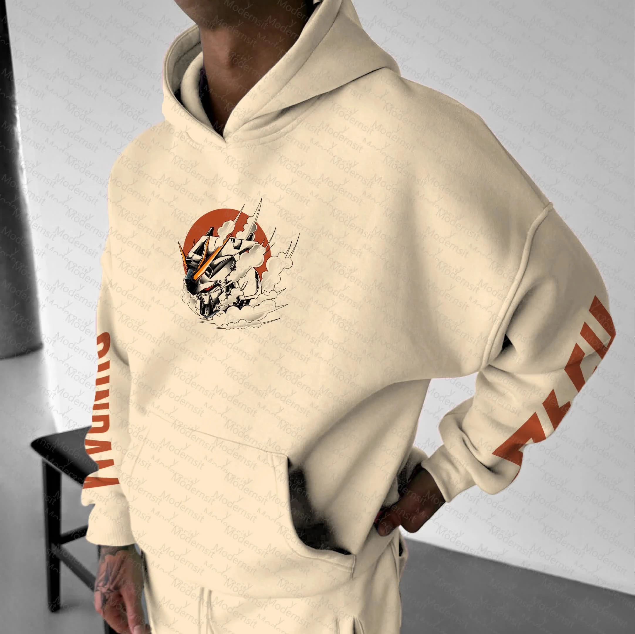 الرجال النساء GUNDAM أنيمي الكاكي هوديي RX-78-2 روبوت الجرافيك الشارع الشهير عادية فضفاض صالح الخريف الشتاء الجري اللياقة البدنية البلوز