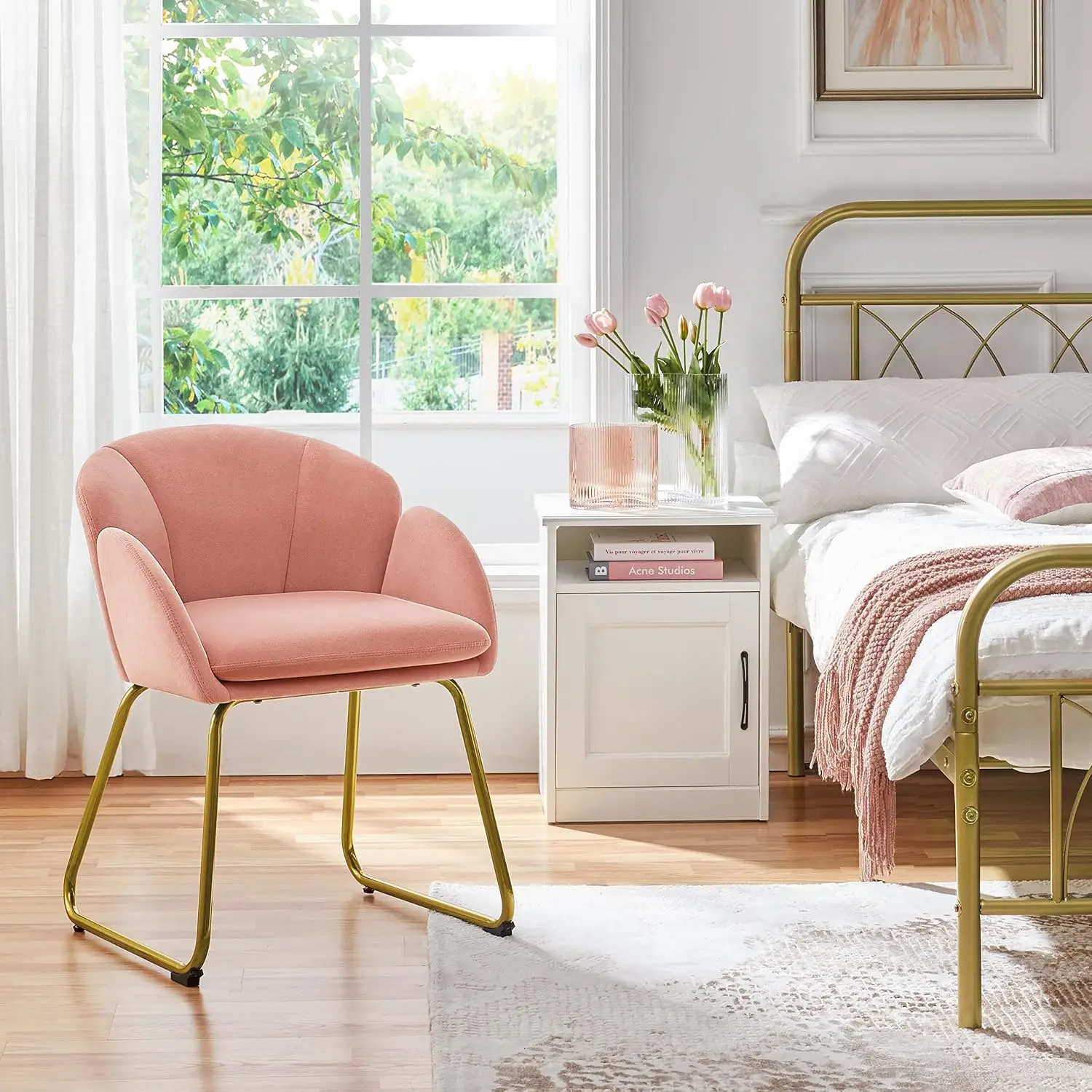 Flower Shape Vanity Chair with Petal Armrests, Pink