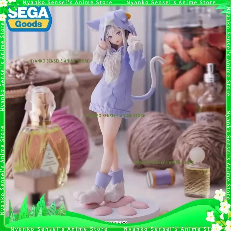 

SEGA Re:Life in A Different World From Zero Ram Emilia 21cm Cat Ear Parker Costume Premium Figure Anime Model Doll Collectible