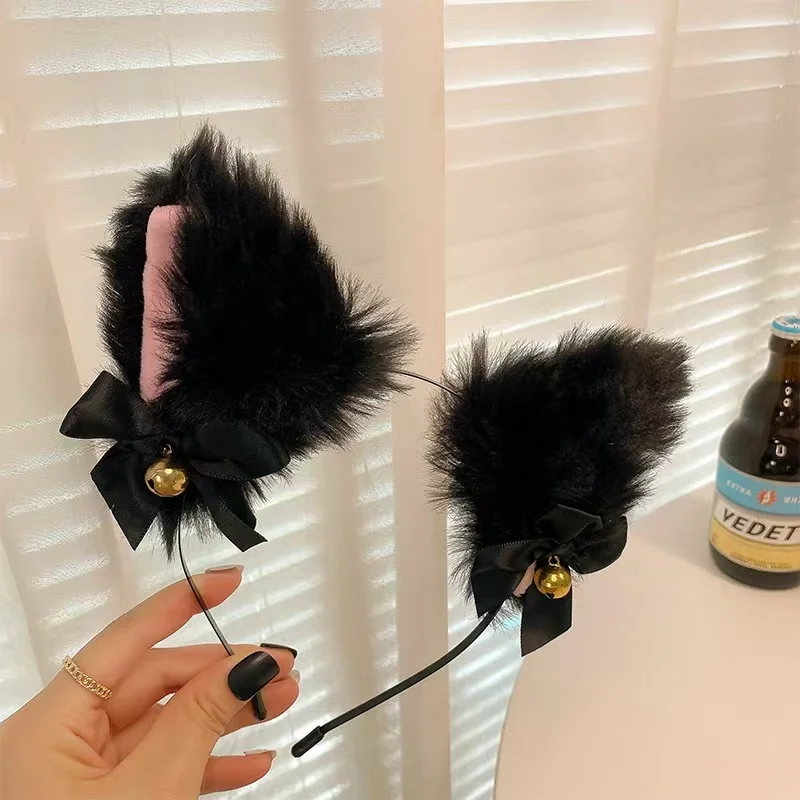 Sexy Cat Ears Headband for Women Girls Lace Bow Necklace Plush Bell Hairband Cosplay Masquerade-Party Costume Hair Accessories image 6