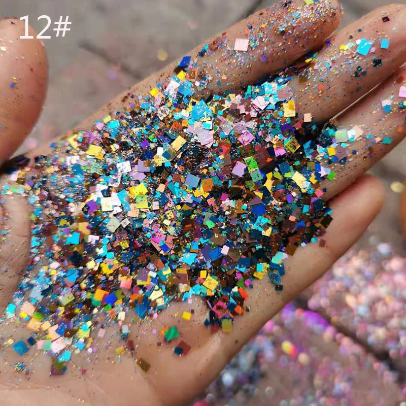 12 kolorów 50g brokatowy holograficzny, masywny brokat Glitter Mix holograficzny | Mix Chunky brokat | Holograficzny brokat