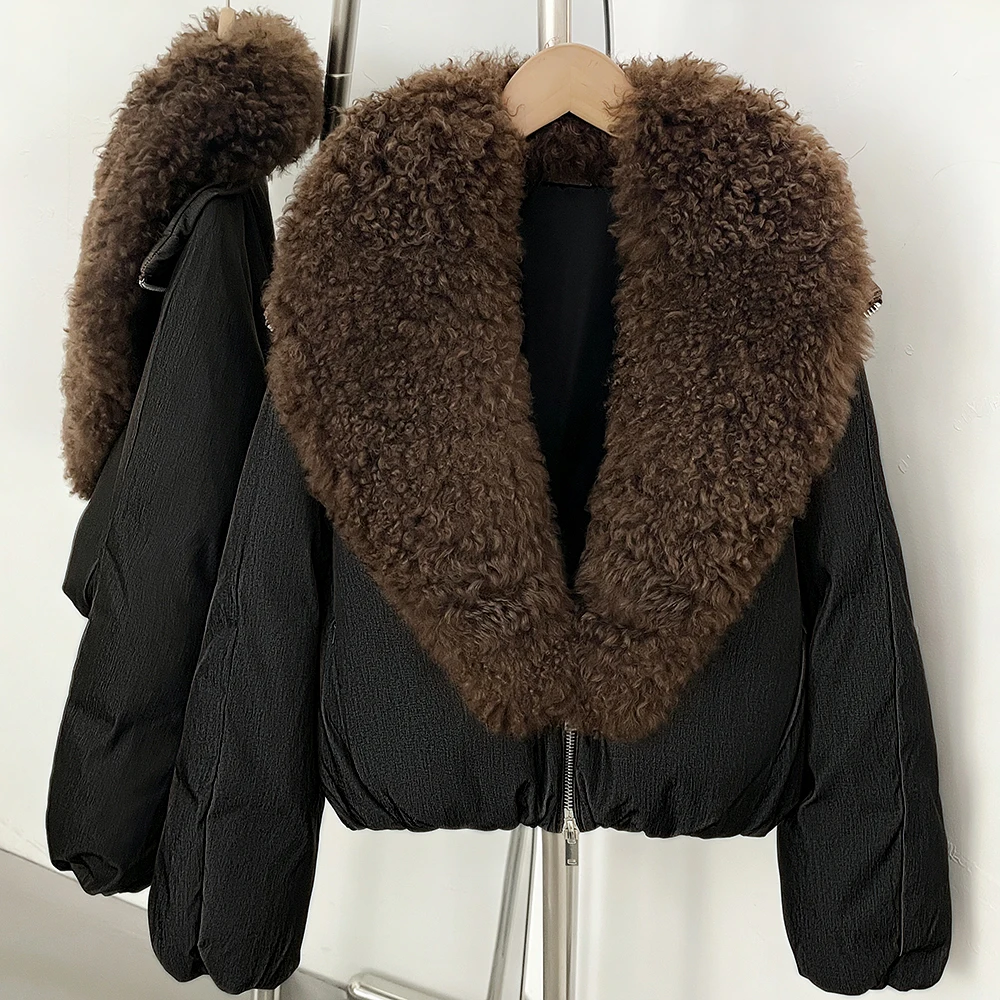 Real Fur Jacket Winter with Genuine Natural Lamb Fur Coat Elegant Warm Women's Winter White Duck Down Jacket for Casual Fashion