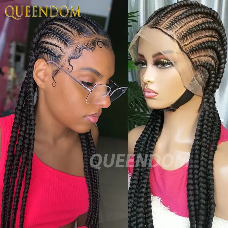 

36 Inches Cornrows Braided Wigs Synthetic Full Lace Wig For Black Women Jumbo Braided Wigs Lace Frontal Glueless Box Braids Wigs