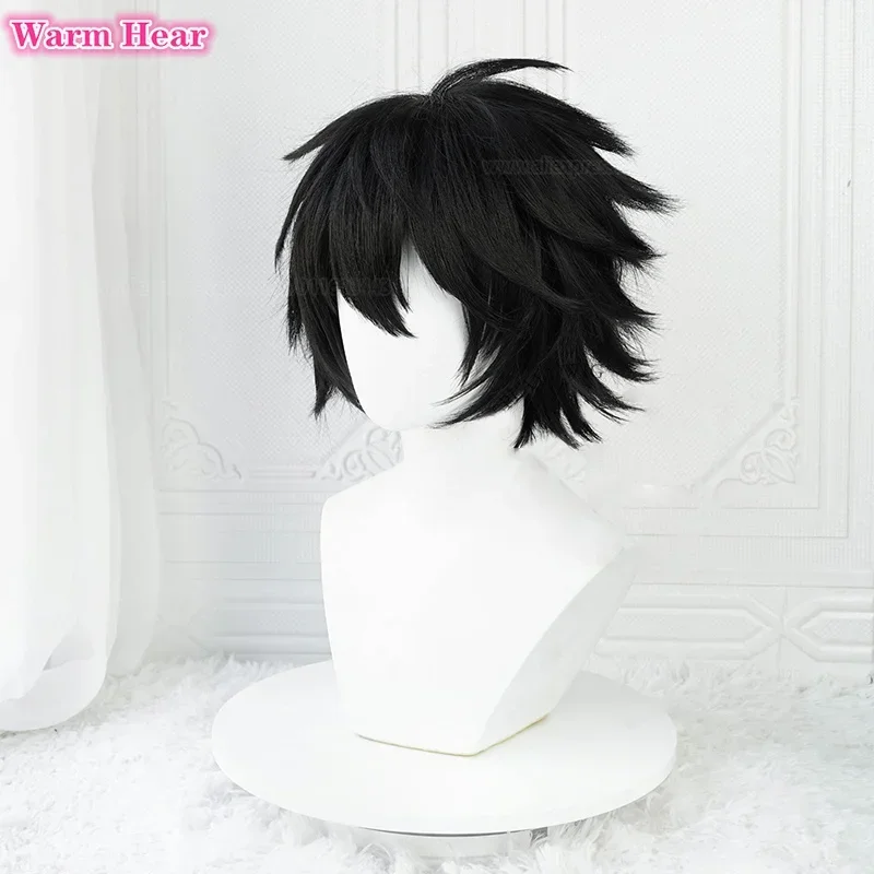 Anime L.Lawliet Włosy syntetyczne L 35cm Krótkie czarne Cosplay Anime Peruka Żaroodporne włosy Człowiek Halloween Impreza Unisex Peruki Czapka z peruką