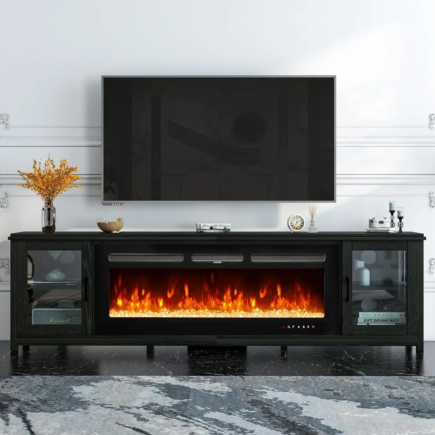 

oneinmil TV Stand with 50" Fireplace, 80" Modern Fireplace Entertainment Center,TV Console Cabinet for TVs Up to 90", Large Fire