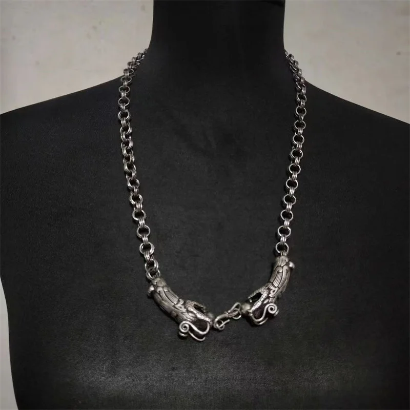 

Jia Le/ Tibetan Silver Lucky Pair Dragon Head Fashion Talent/ Necklace Personality Fine Jewelry Exquisite Men Women Couple Gift