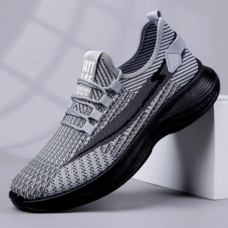 Men's Sports Sneakers Lace Up Breathable Knit Comfortable Lightweight Casual Walking Shoes Daily Shoes