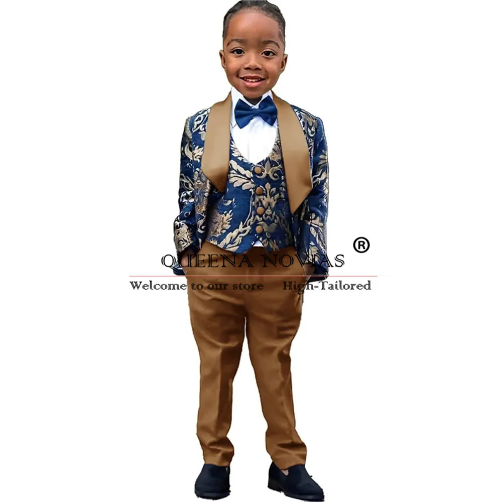 Children's Wedding Suit Jacquard Custom Man Boy Tuxedo 3-Piece Set Graduation Ceremony Formal Occasion Kids Prom Blazer Clothing