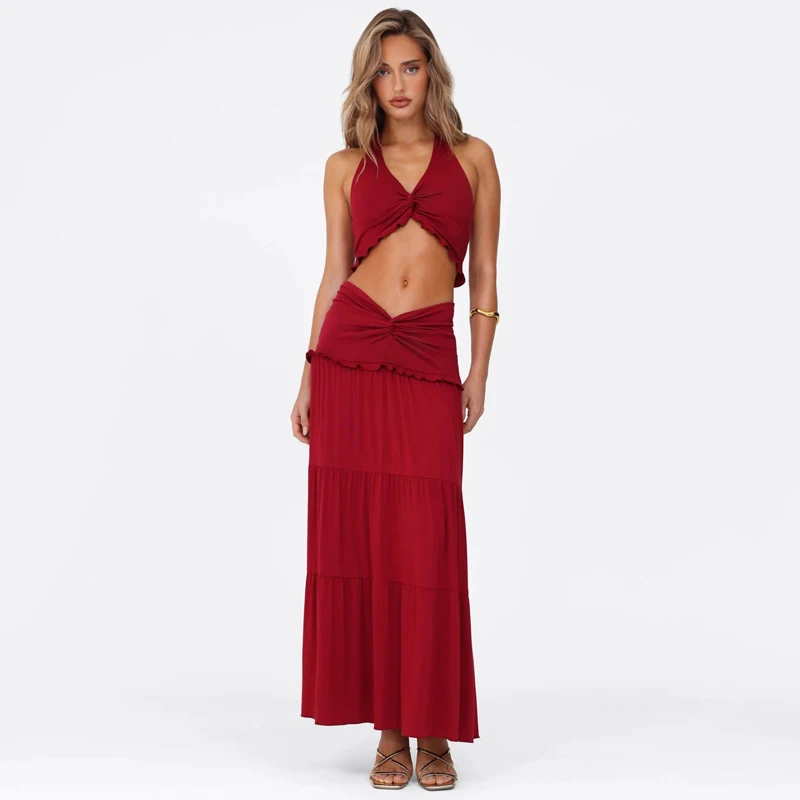 DGLUKE Fashion Summer Outfits For Women Crop Top And Long Skirt 2 Piece Set Women Beach Holiday Outfit 2025 New In Matching Sets