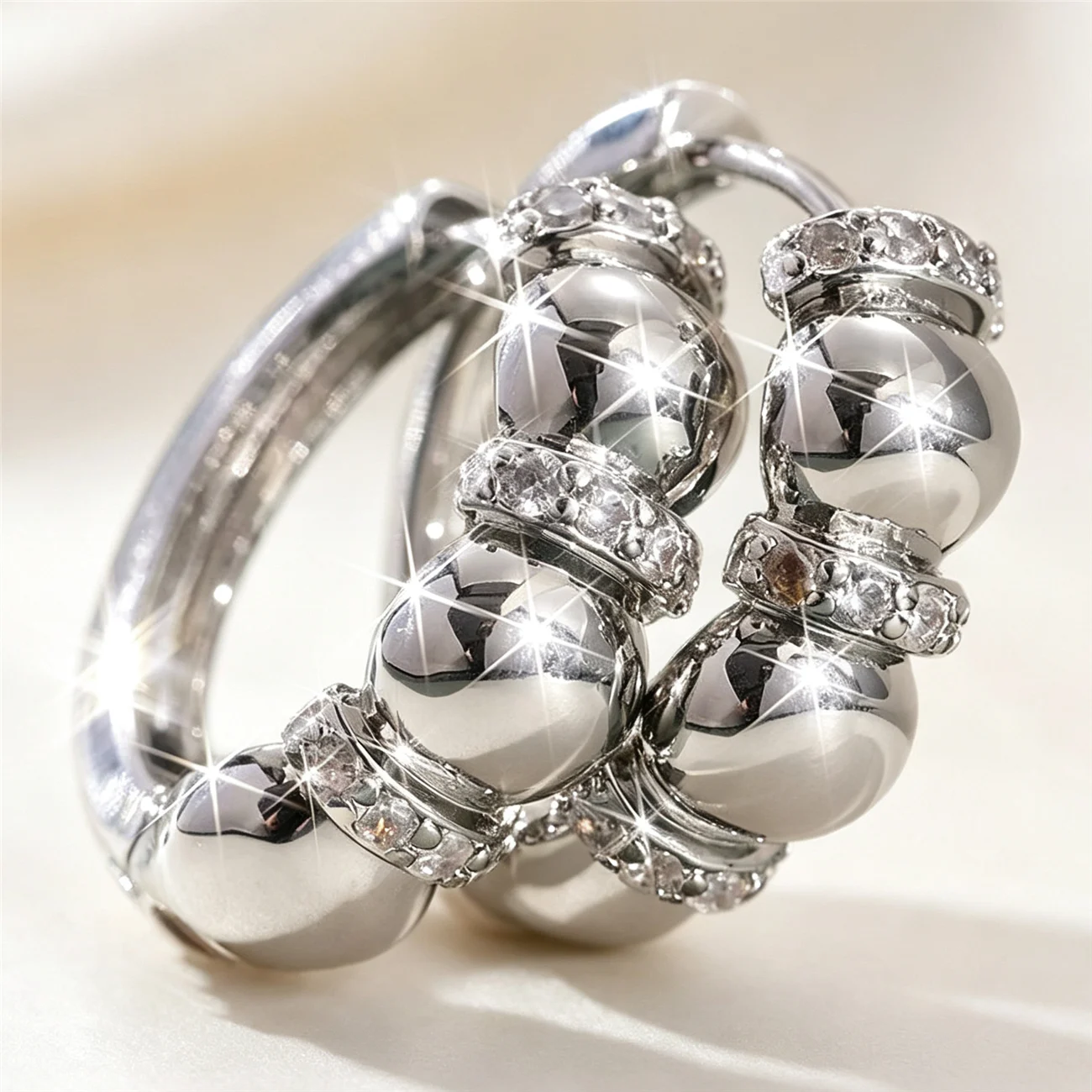 Trendy Crystal White Zircon Stone Hoop Earrings For Women Vintage Silver Color Wedding Jewelry