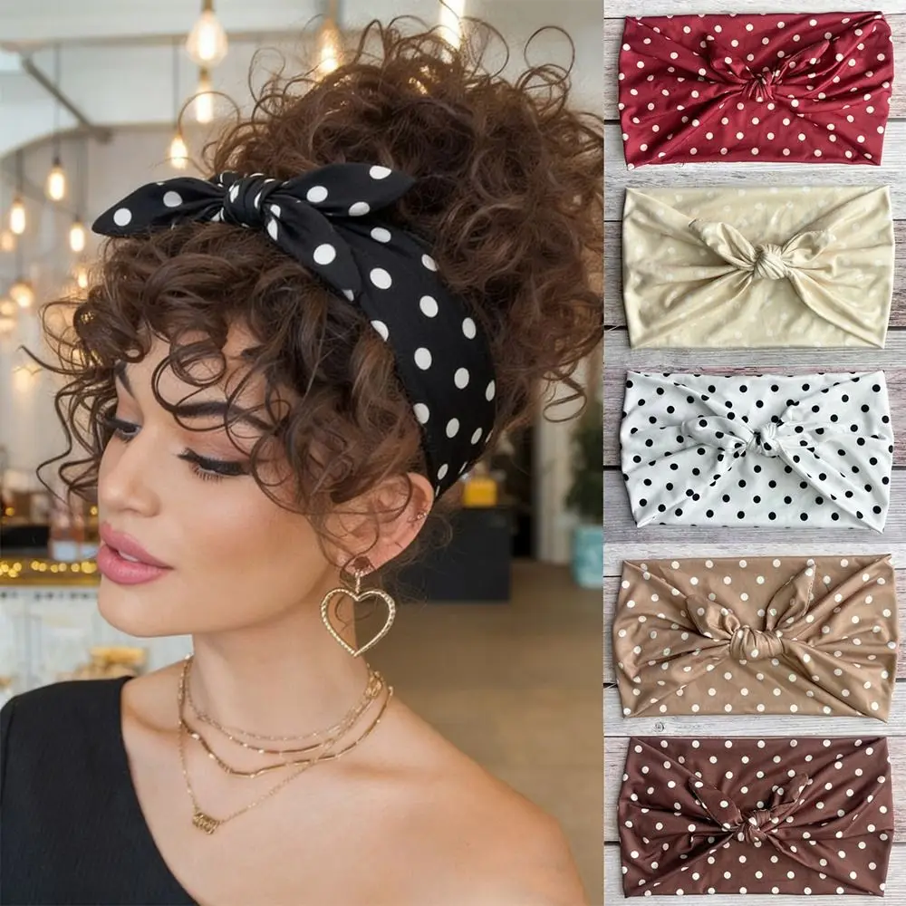 Women Wide Headband Cotton Stretch Elastic Sports Headband Non Slip Vintage Knot Workout Headband For Dance Biker