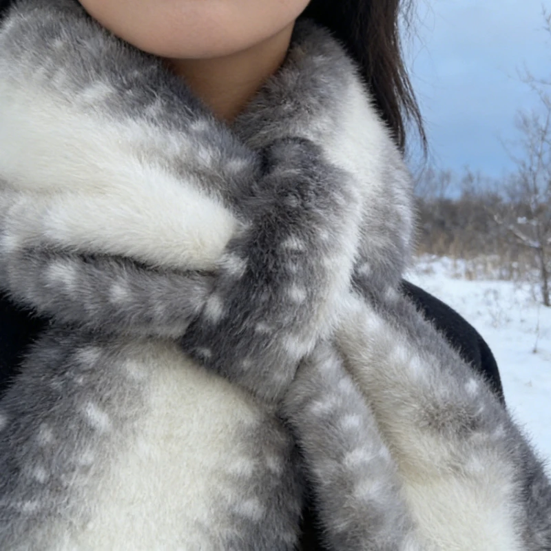 

Милый оригинальный плюшевый шарф-воротник с узором оленя из искусственного меха норки для женщин, зимний утепленный шарф-косынка на шею, изысканное украшение