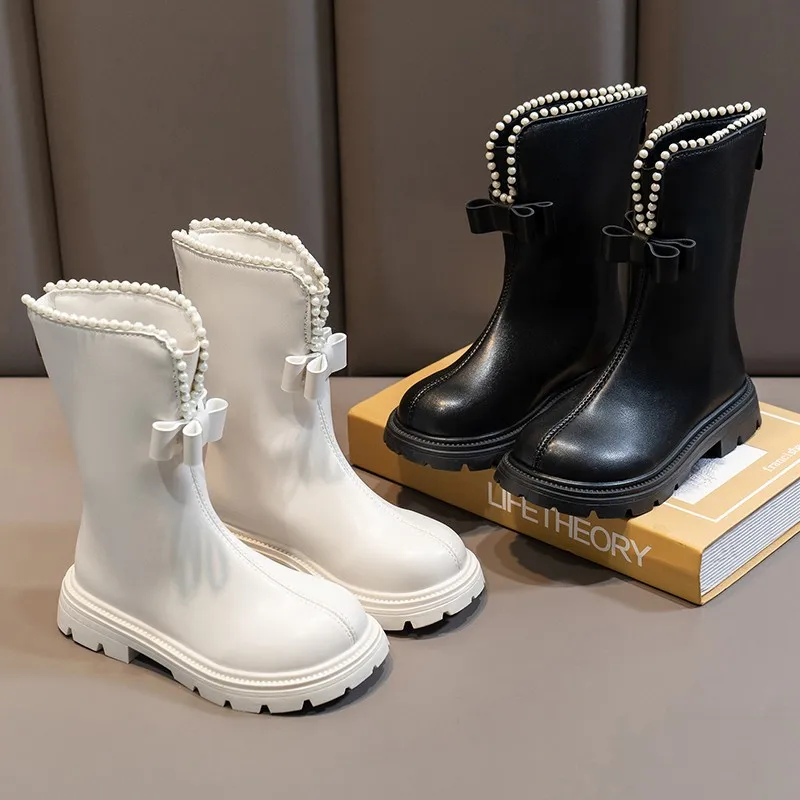 

Girls Padded Boots 4-16 Years Old Pearl Boys Girls Mid-calf Cotton Shoes Fall Winter Hundred Anti-slip Children's Cotton Boots