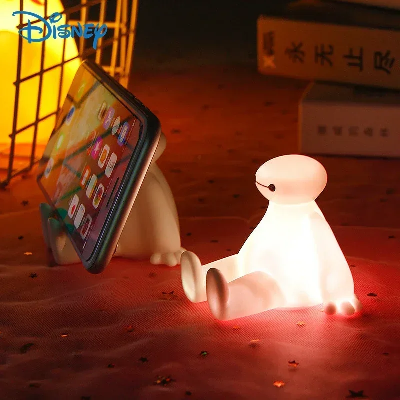 Disney Baymax Colorful Glowing Light Mobile Phone Holder Decoration Mount Stand Cartoon Anime Figure Baymax 6 Dolls Model Toys