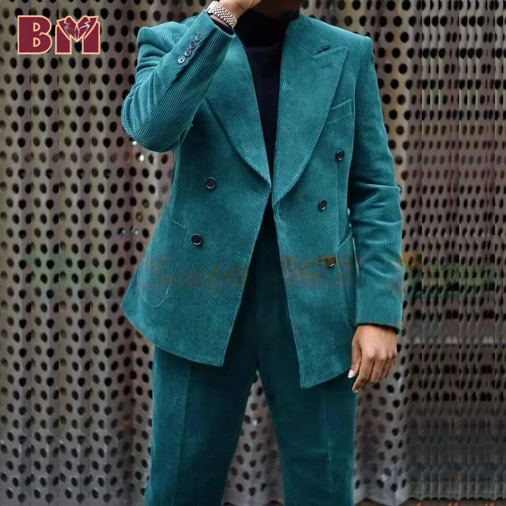 Radiant Velvet Double Breasted Men Suits - High-End Quality Fashion 2 PCS Jacket & Pants - Chic Groom 2025 Wedding Slim Fit Suit