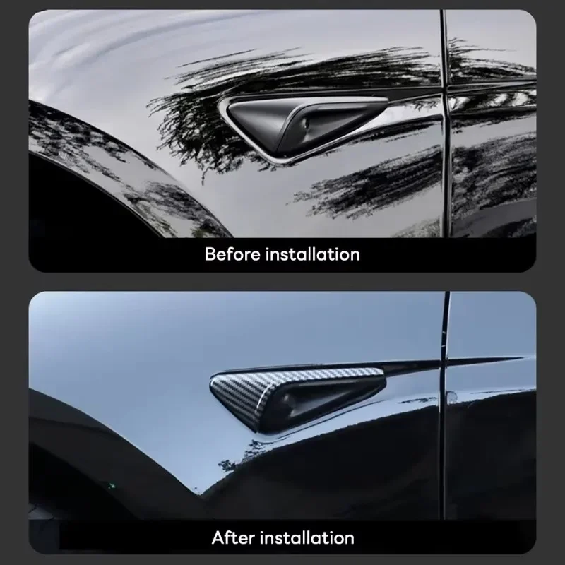 HW4.0 HW3.0 Side Camera Protector Cover For Tesla Model3/Y/3 Highland 2024 Turn Signal Fender Trim Carbon Fiber Pattern Sticker