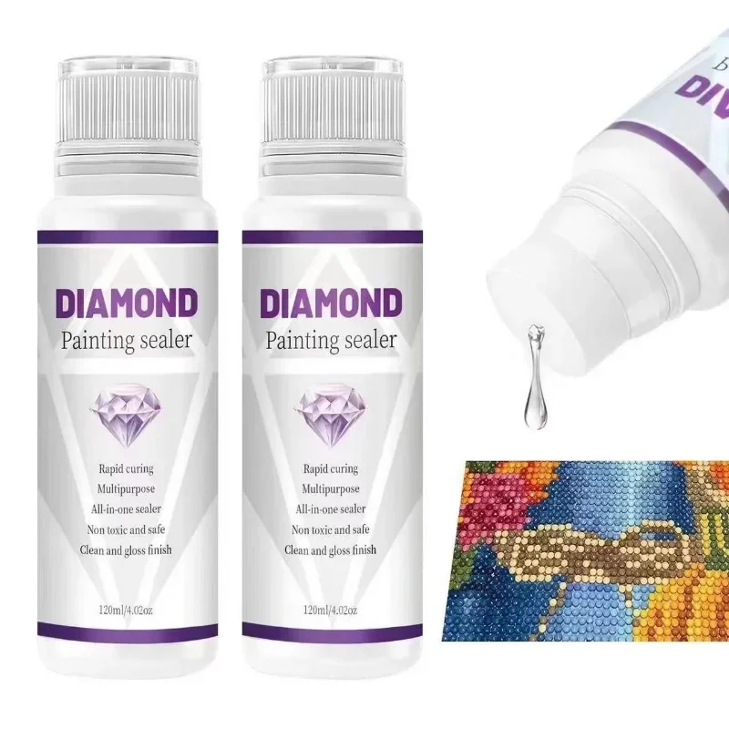 120ML Diamond Painting Sealer 5D Diamond Cross Stitch Art Glue Permanent Hold & Shine Effect Sealer Painting Puzzle Accessories